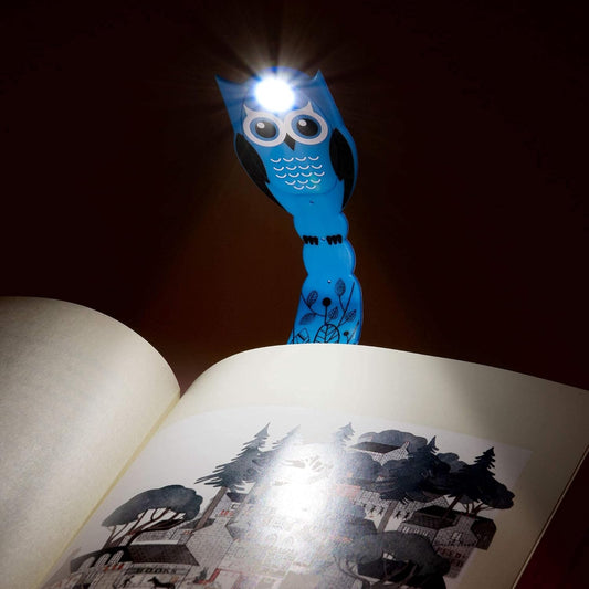 Gifts for Readers & Writers Book Light for Kids, Clip On Reading Light for Bed, 2in1 Flexilight Pals & Bookmark, Small & Lightweight with a Soft Glow, 2 Batteries Included, Owl