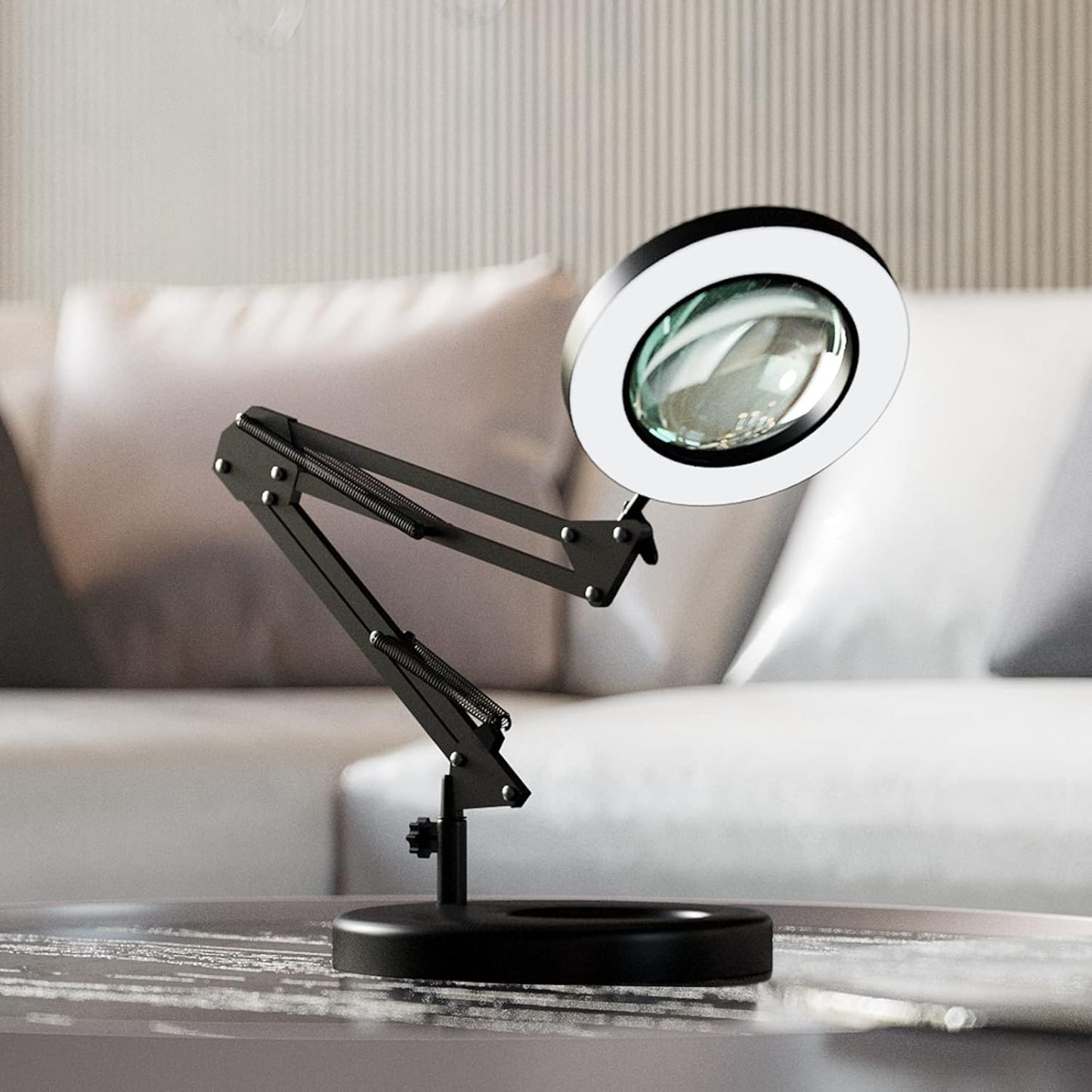 HITTI 10X Magnifying Glass with Light, 1,800 Lumens Stepless Dimmable, 3 Color Modes, 4.2″ Real Glass Lens LED Desk Lamp & Clamp, Magnifier Light and Stand for Crafts, Soldering, Fly Tying, Close Work