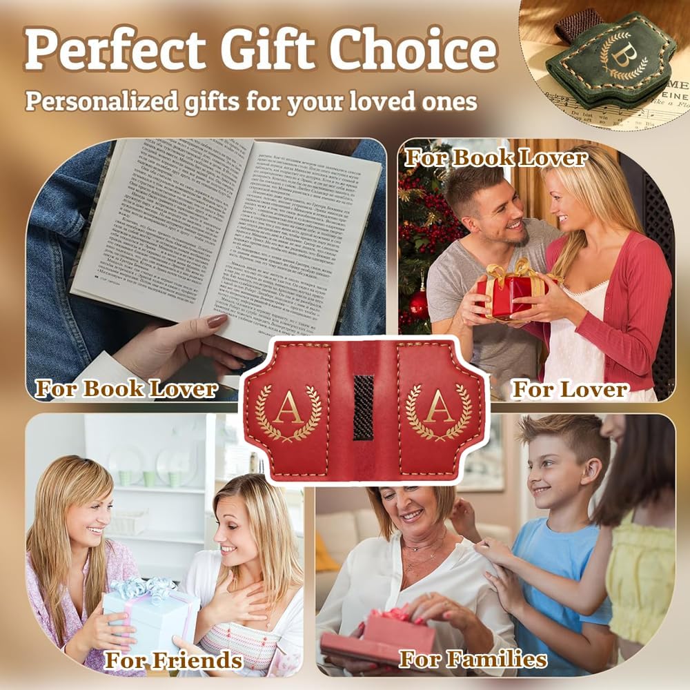 Personalized Mark Bookmark with Pen Holder, Leather Magnetic Book Marker 26 Letters,Custom Initials Page Marks, Gifts for Book Lovers Readers Men Women (Pink, S)