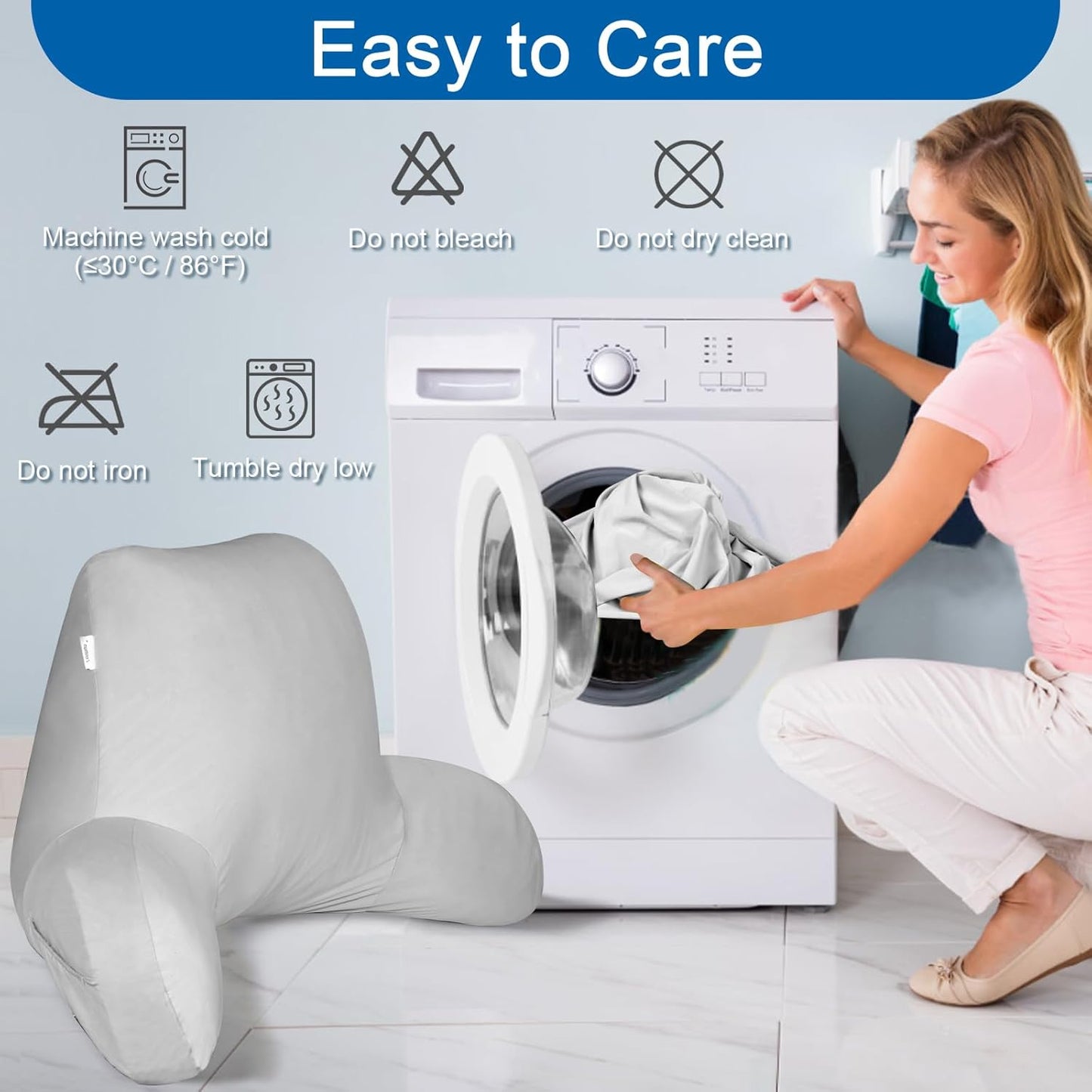 Cooling Reading Pillow Cover with Large Back Opening, Soft Replacement Slipcover for Husband Pillow, Removable & Machine Washable
