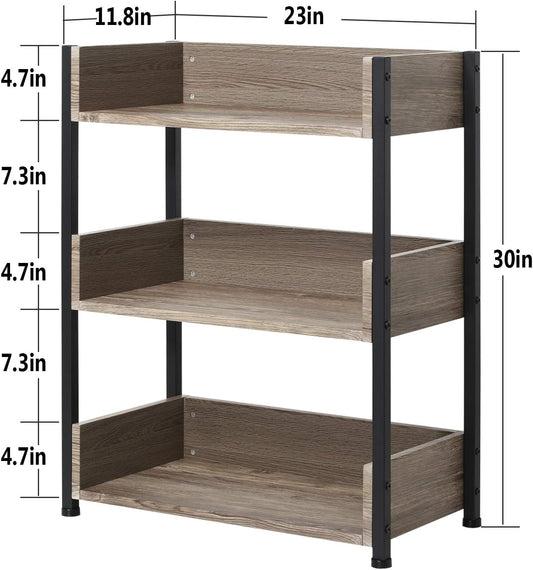 VECELO Bookshelf, 30" H Small Bookcase,3-Tier Storage Organizer,Wood Bookcase with Steel Frame,Shelving Unit for Living Room,Classroom,Office,Dormitory