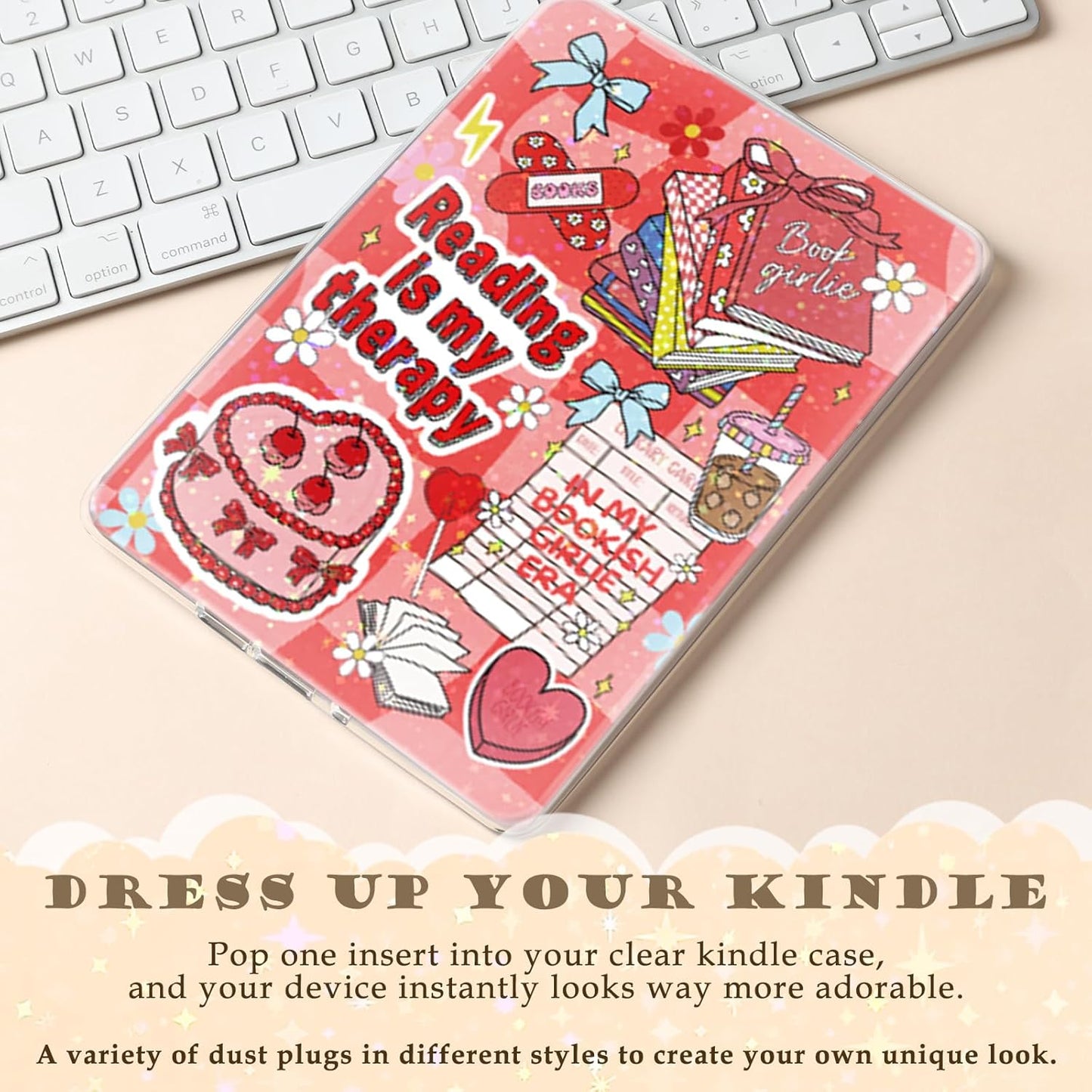 Inserts Cardstock for Clear Case - 8 PCs Funny Bookish Girlies Back Skin Stickers for Kindle Paperwhite 11th 12th Generation 6.9" Colorsoft Decorating Accessories for E-Reader Reading Gift