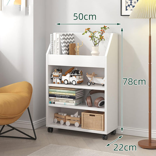 Book Shelf, Wooden Creative Bookcase Tall Bookshelf Shelf Open Display Shelves Book Storage Organizer for Living Room Floor Standing Office Bookshelf Movable 360° Rotation Children Bookcase