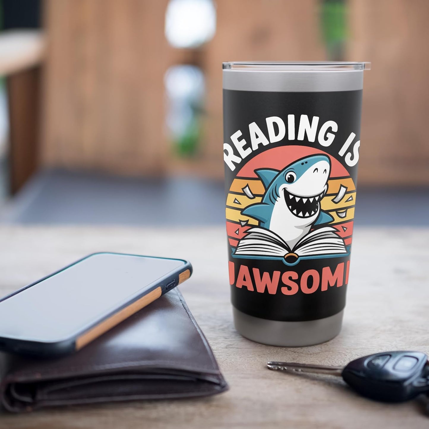 Reading Is Jawsome Shark reading Stainless Steel Insulated Tumbler