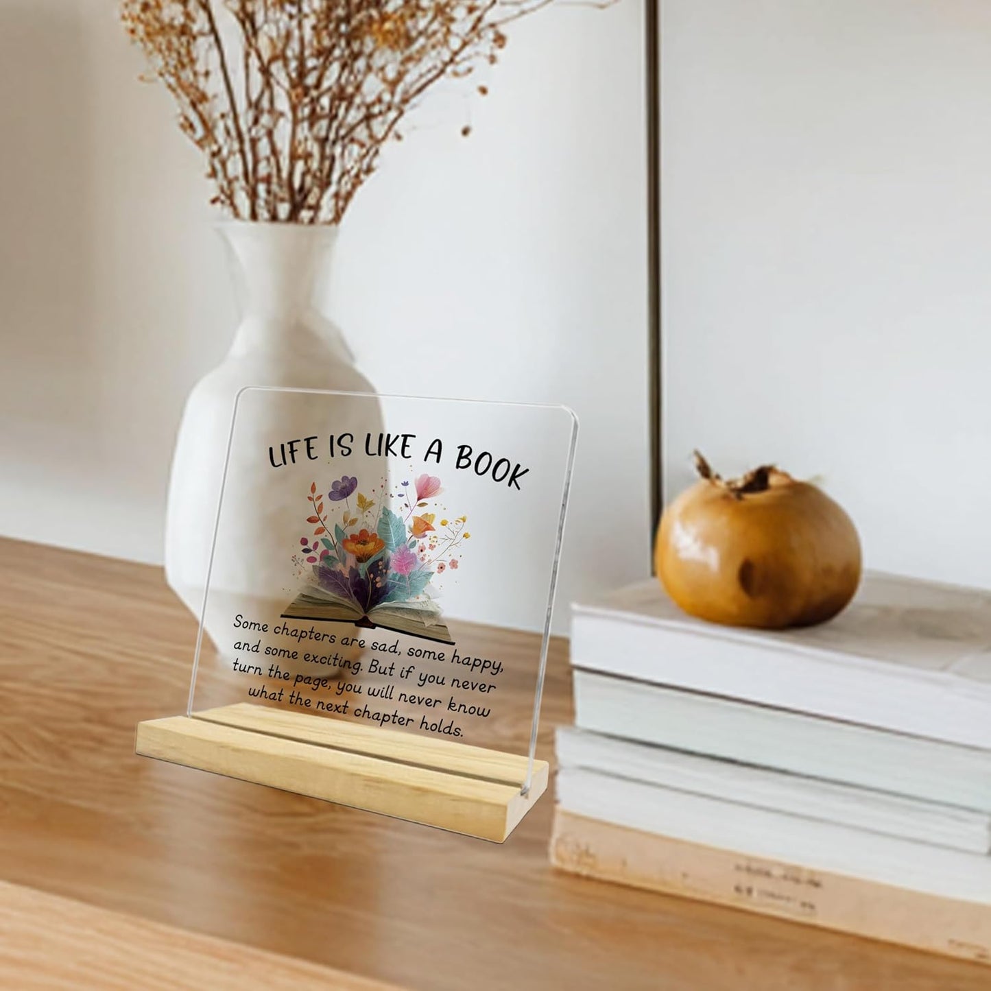 Inspirational Books Lover Gifts,Life is Like a Book,Reading Room Decor Acrylic Sign for Coworker Sister Girl Friends