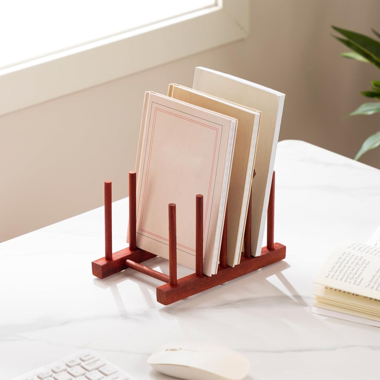 HBlife Padauk Wooden Dish Drying Rack - Home and Kitchen Organizer for Cups, Bowls, Pots, Lids, Cutting Boards & Plates Space-Saving for Cabinets Counters (4 Slots)