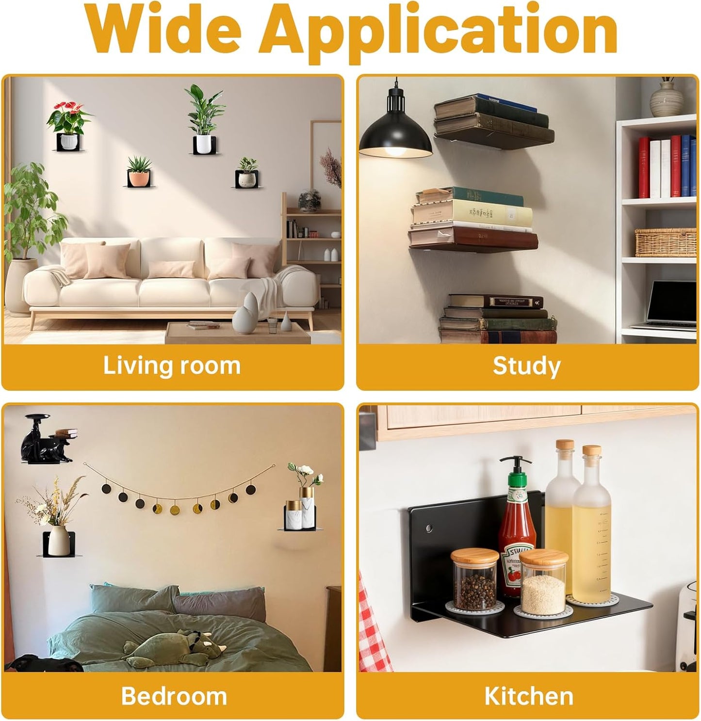 3 Pcs Invisible Book Shelf, Heavy Duty Floating Book Shelves for Wall Mounted Bedroom Living Room Office