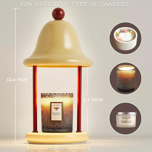 Bell Candle Warmer Lamp with Timer Dimmable, Bedroom House Office Aesthetic Living Girls Room New Home Decor, Christmas Birthday New Year Gifts for Women Mom - Light Yellow & Red
