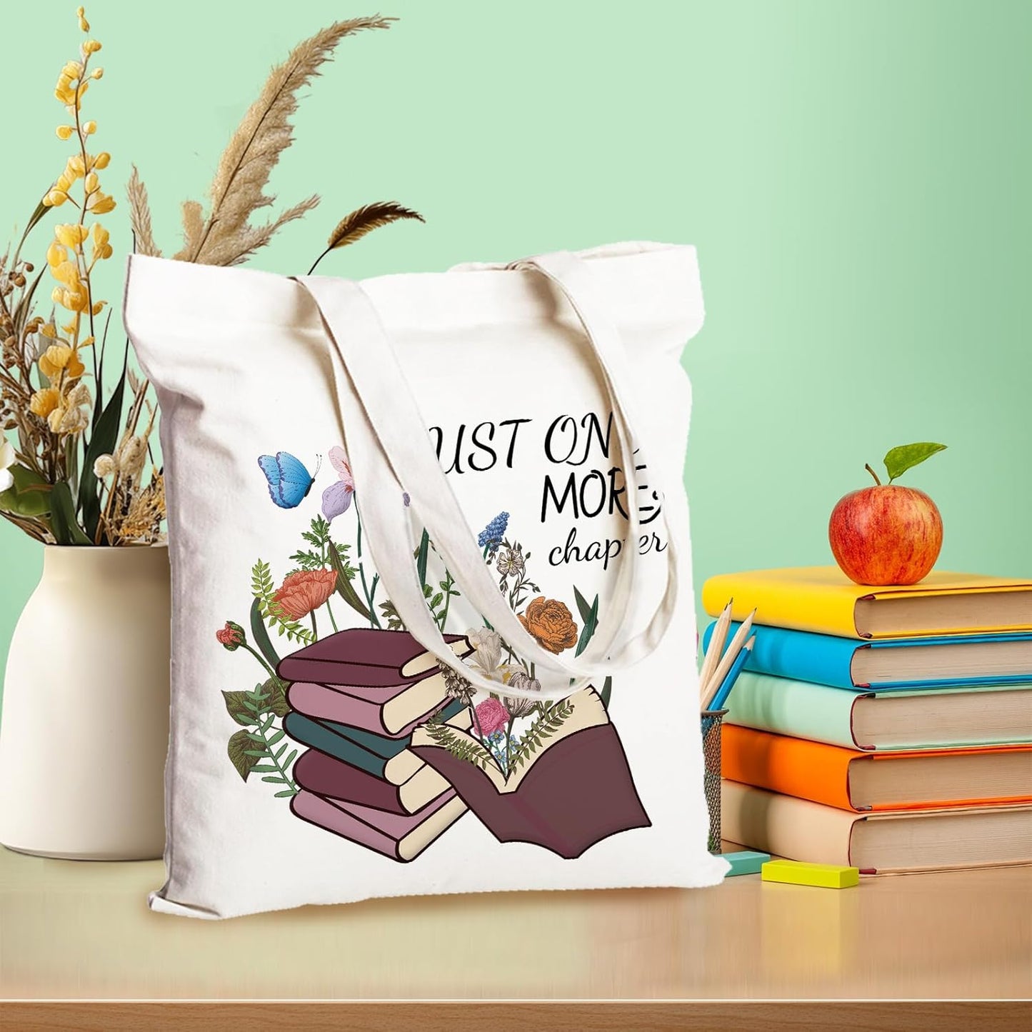 Book Lovers Gifts, Canvas Tote Bag & Glass Cup Set Christmas Birthday Gifts for Book Lovers Women
