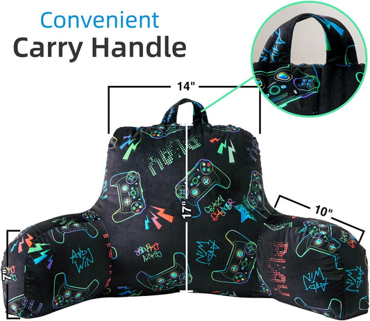 A Nice Night Kids Back Resting Pillow for Reading and Watching TV Bed Rest Pillow to Lounge with Comfortable Back Support Great for The Bed or Couch,Gaming Printed,Matching Cushion Cover