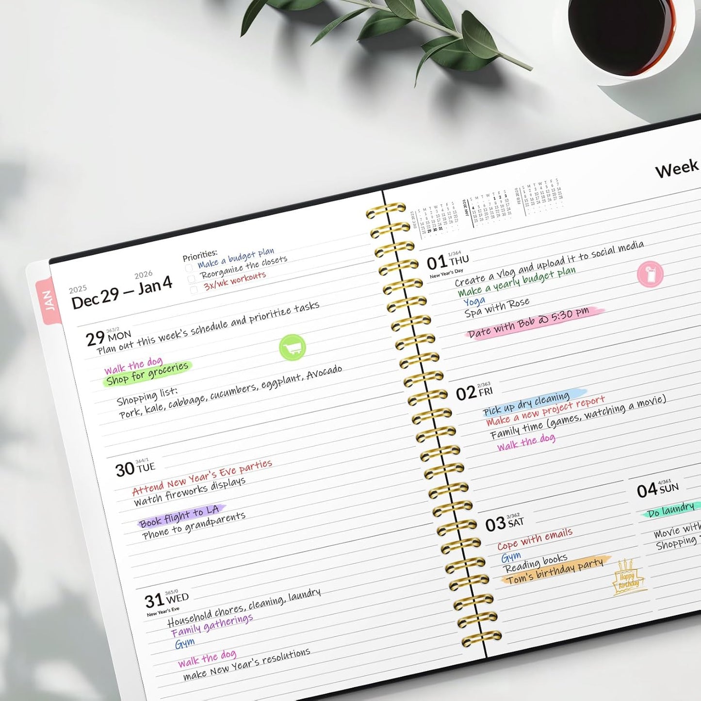2026 Planner, Forvencer Calendar Planner Weekly and Monthly (Jan 2026-Dec 2026), 8.5" X 11", Agenda Book, Daily Journal Notebook with Tabs, Flexible Cover, Home School Organizer, A4, Pink