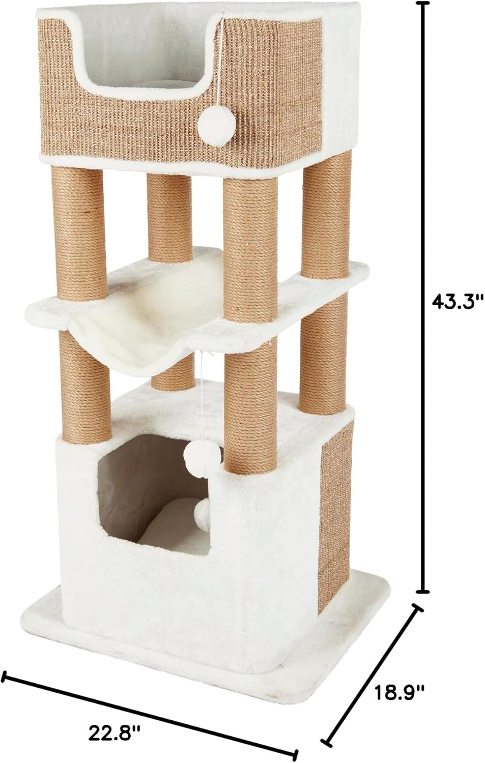 TRIXIE Lucano XXL Cat Tree, 43.3 -in Cat Tower with 8 Jute Scratching Posts, Hammock & Plush & Sisal Covered Condo, Sturdy Base, Interactive Pom-Poms, Indoor Furniture for Climbing & Relaxation, Brown