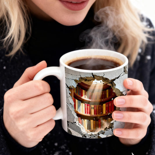 Library Bookshelf Mug Gifts for Book Lovers Friends Women Writer, Creative Book Club Ceramic Coffee Mug 11oz for Readers Librarian Bookish, Novelty Gifts for Birthday Christmas