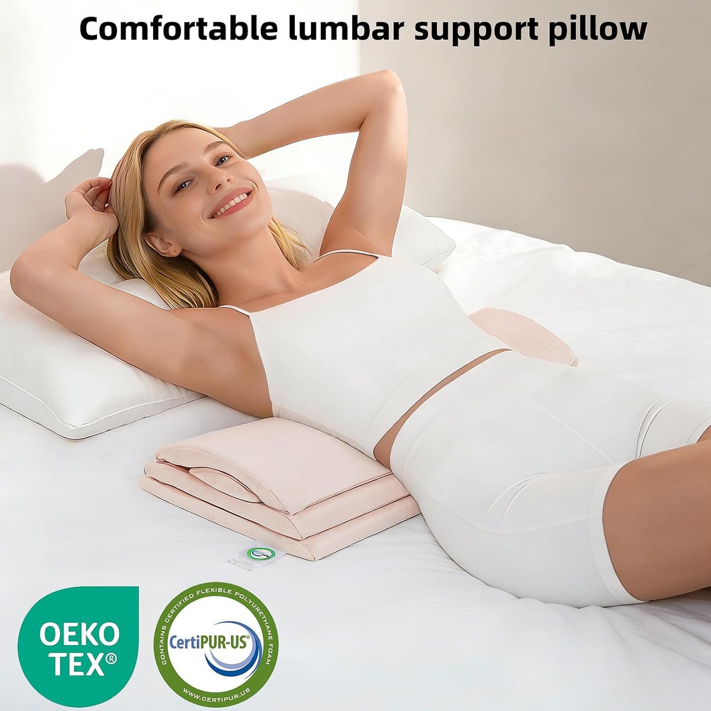 Adjustable Lumbar Support Pillow for Bed, Back Sleeping Cushion with Removable Height Layer & Dual-Firmness Inserts for Lower Back Pain Relief, Spinal Alignment & All-Night Comfort