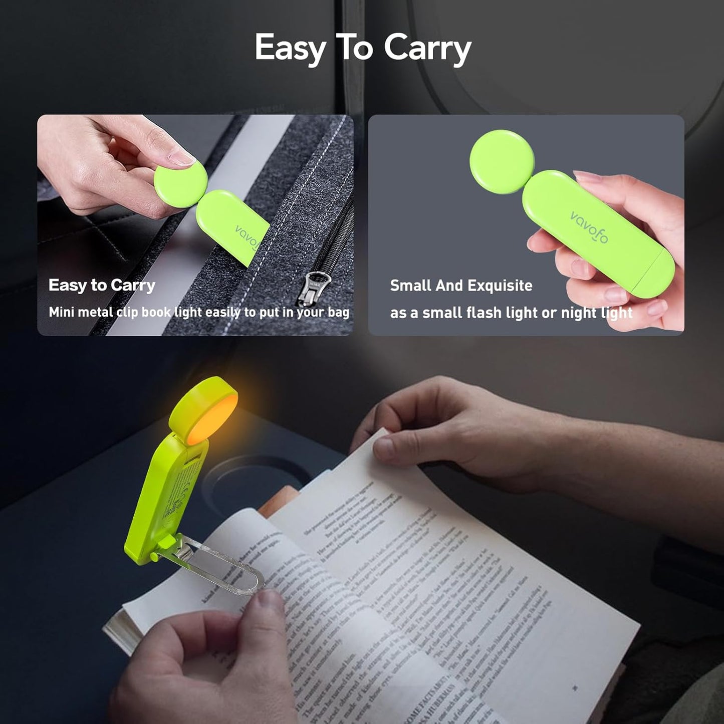 VAVOFO USB Rechargeable Book Light, Blue Light Blocking, Amber Light Clip On Bookmark Shaped Reading Light, Eye Care 6 LEDs Book Light for Bookworms Reading in Bed with 9 Lighting Modes (Neon Green)