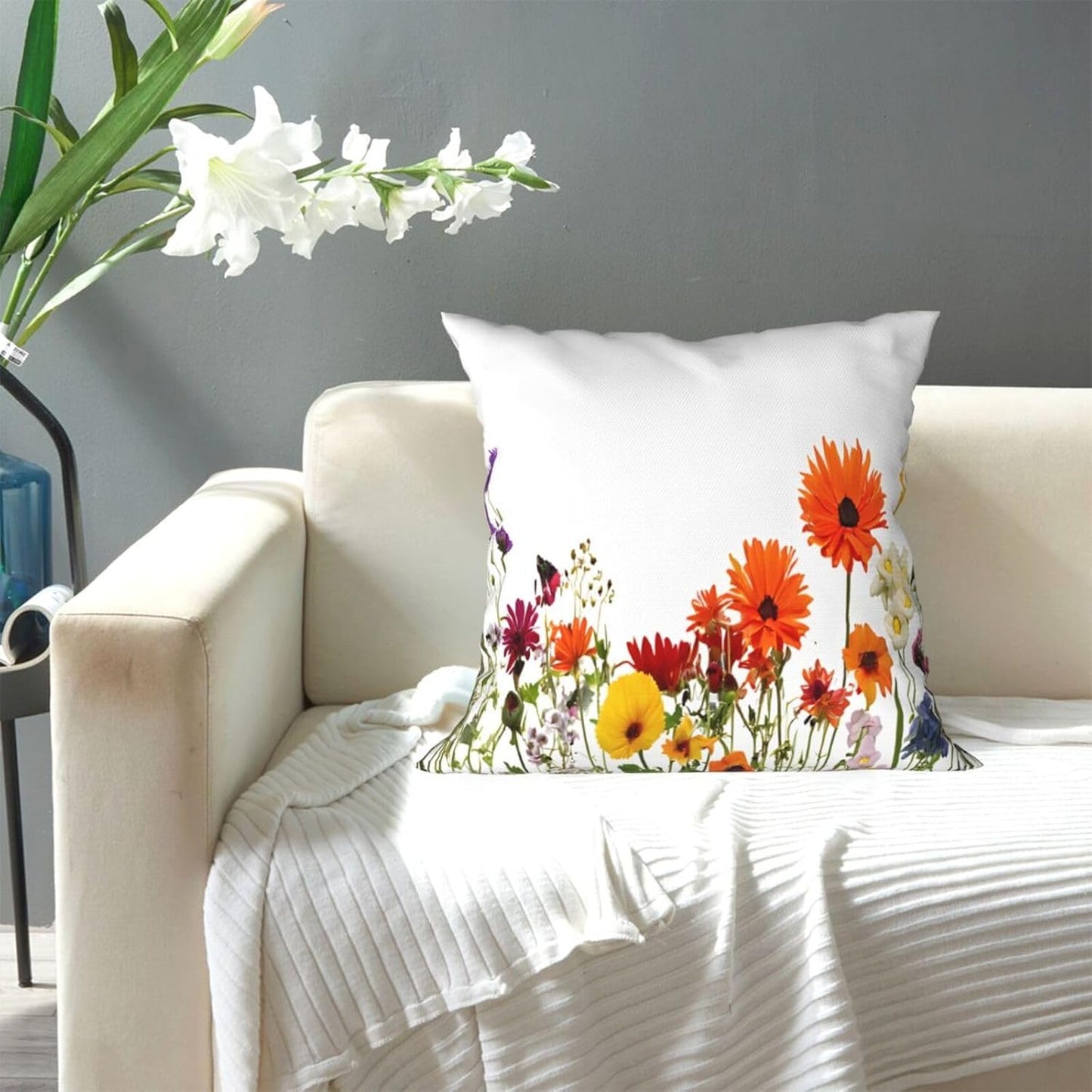 All-Season Square Pillow Covers 18"X18", Flower, Decorative Throw Pillow Covers for Sofa Bed Couch, Hidden Zipper Cushion Cover, Square Lumbar & Accent Pillowcases for Home Decor
