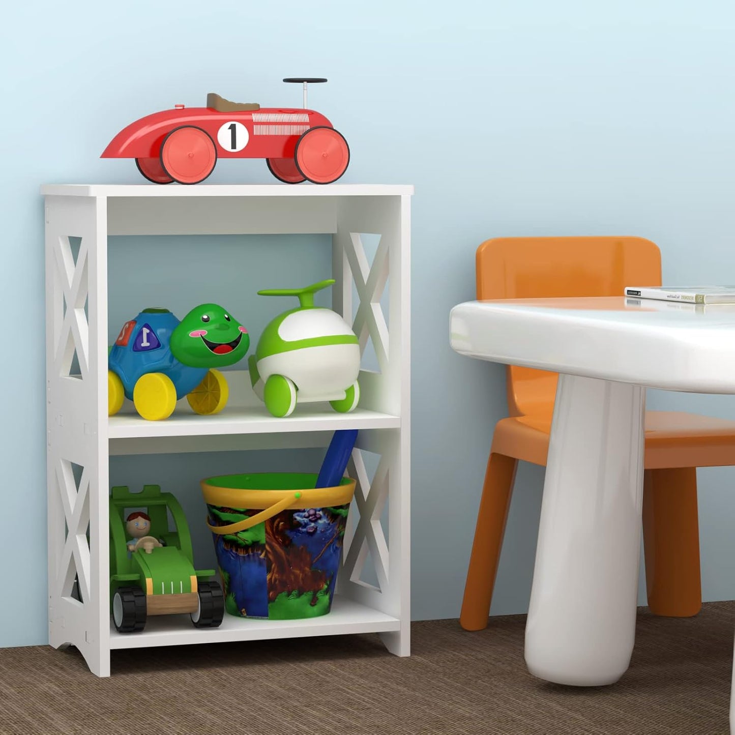 Side Table, Narrow End Table with Storage Shelf, Minimalist Bedside Tables Nightstand, Small Bookshelf Bookcase, Bathroom Shelves, Display Rack for Bedroom, Living Room, Office, White.