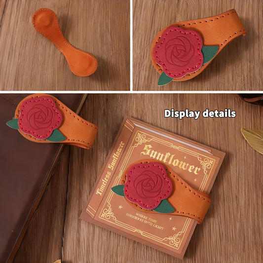 2PCS Vintage Magnetic Bookmark, Leather Bookmarks with Pen Holder Book Marker Clip Book Accessories Book Marks for Reading Women, Men, Book Lovers Gifts - Sunflower&Rose