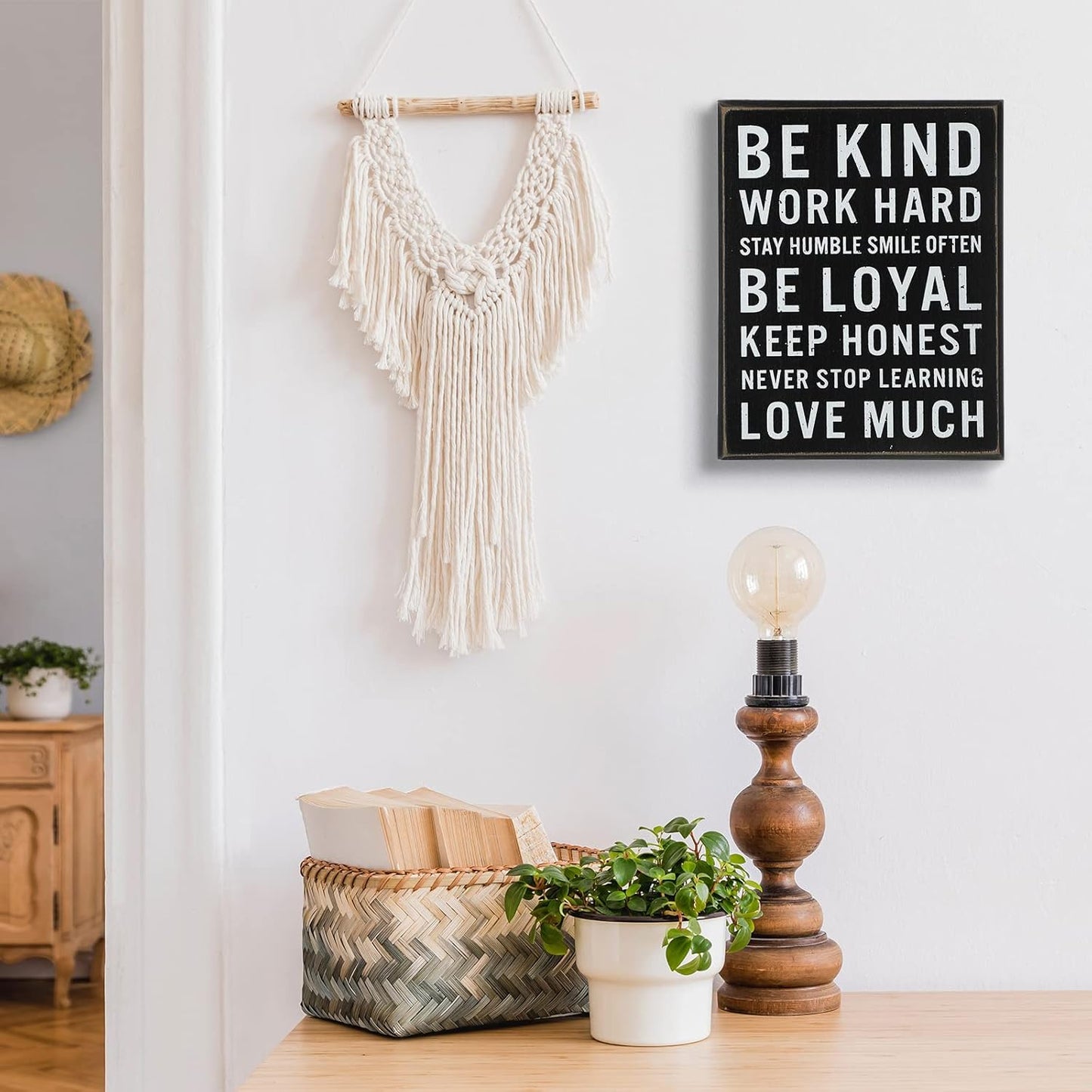 Be Kind Wooden Box Signs with Positive Quotes Sayings Inspirational Desk Decor Family Motivational Signs with Quotes for Farmhouse Office Employee Boss Desk Plaque 4.7 x 6 Inch(Black)