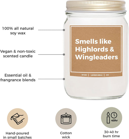 You Nique Designs Highlords Candle 8 Oz - Bookish Candles, Reading Themed Gifts for Book Lovers Women, Book Club Candle Ideas, Reading Themed Gifts (Lavender & Vanilla)