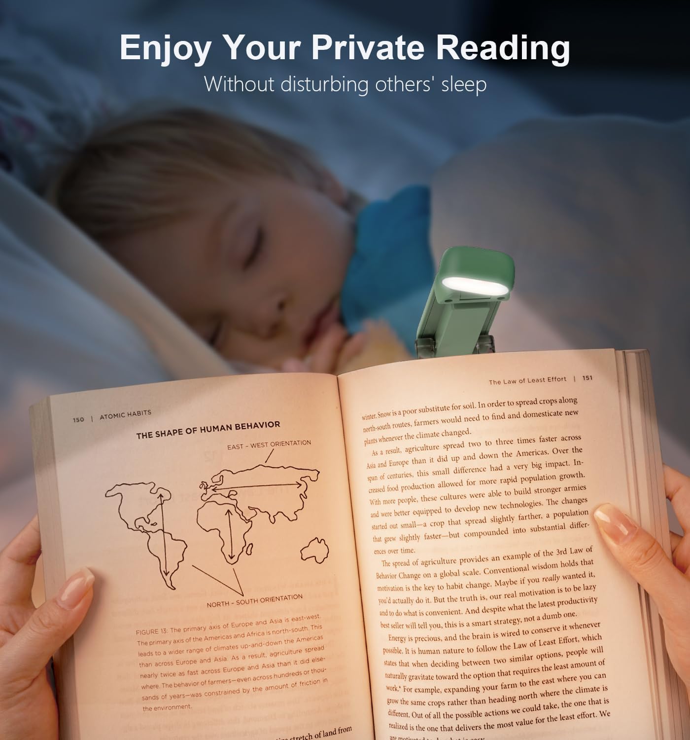 Gritin Reading Light,Book Light for Reading in Bed-Eye Caring 3 Colors, 5-Level Dimmable Brightness,Long Lasting, Compact Size Rechargeable Clip on Book Reading Light for Book Lovers-Dark Green