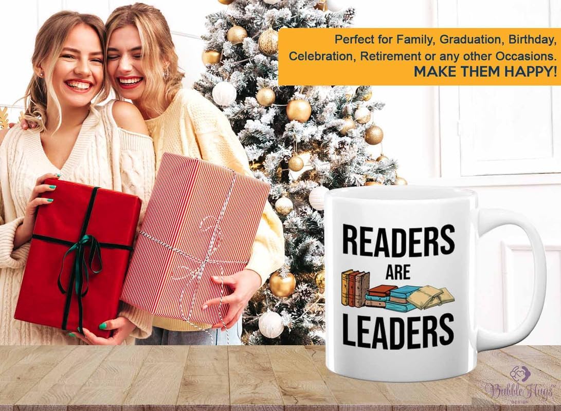Reading Bookworm Coffee Mug 11oz White - Readers Are Leader - Reading Reader Book Worm I Know Things Book Addict Book Lover Bookish Novelist Librarian Writer