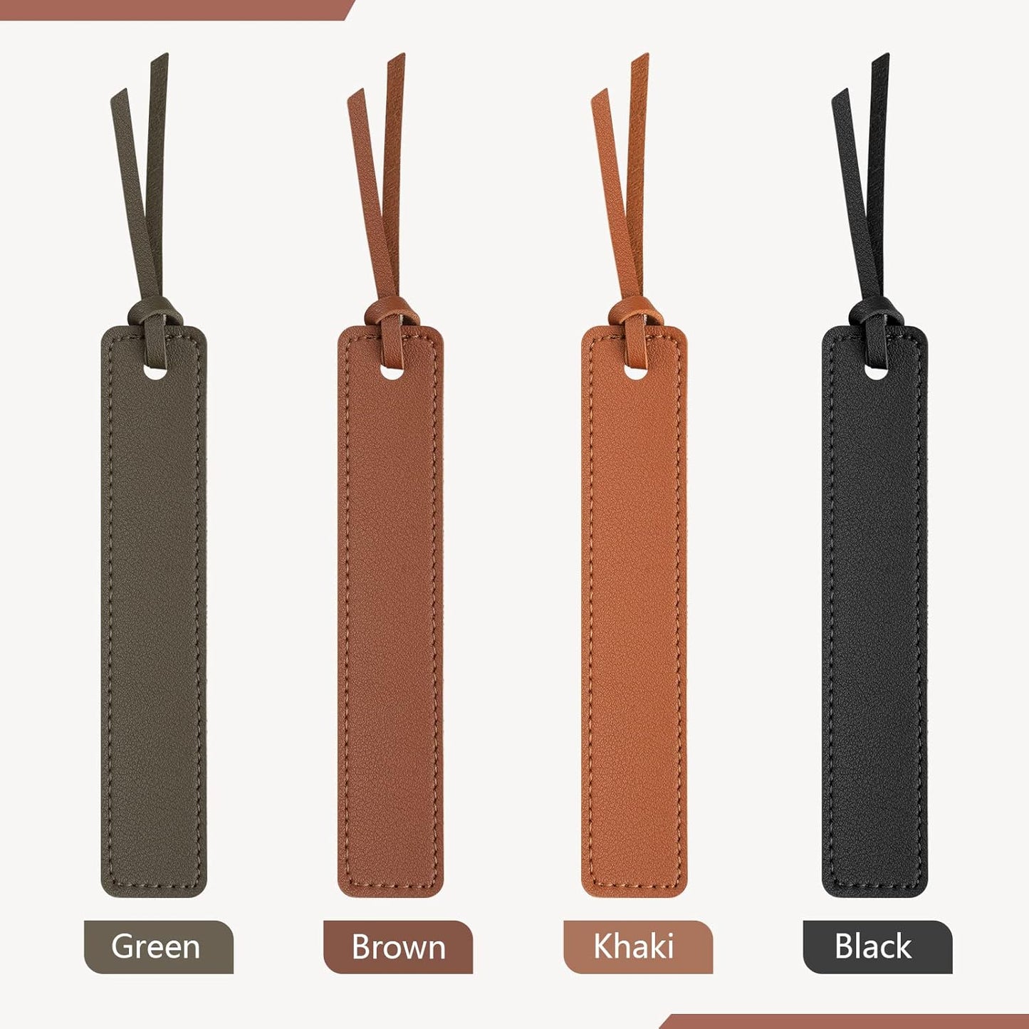 Leezmark 4 Pcs Leather Bookmark, Classic Stitched Bookmark, Bookmarks with Leather Rope, Page Markers Reading Gifts for Book Lovers, Readers, Book Marks for Men Women