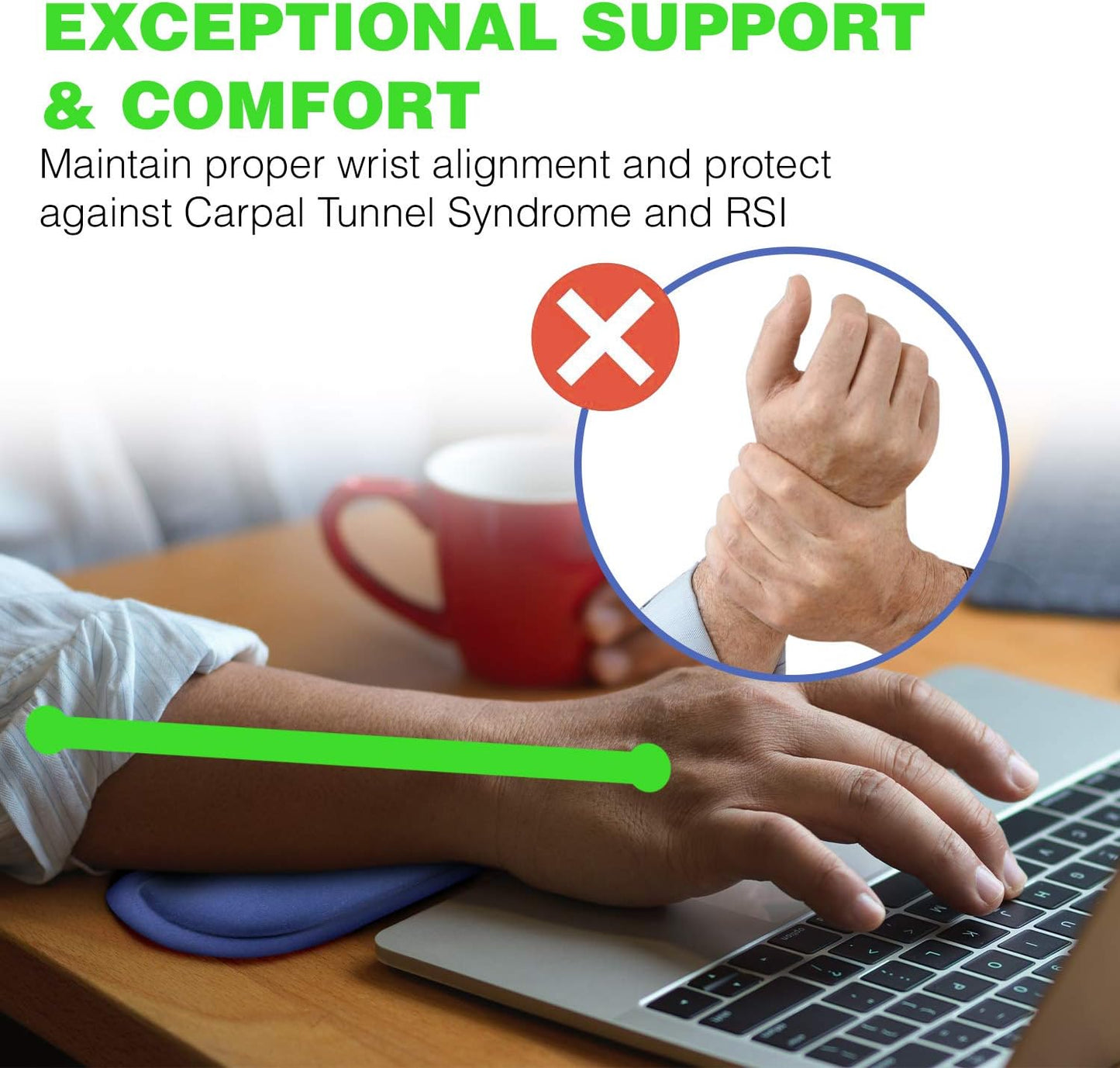 Doctor Developed Ergonomic Wrist Rest for Mouse & Keyboard and Perfect for Good Wrist Health, Posture & Joint Conditions by Dr Arthritis - Blue