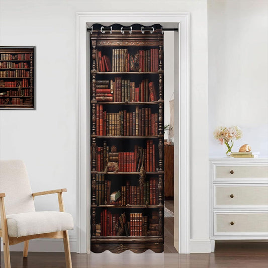 Library Bookshelf Door Curtain for Doorway Privacy, Vintage Educational Bookcase Room Divider Curtain for Kids Boys Girls Teens Bedroom Living Room, 1 Panel 34" W X 80" L