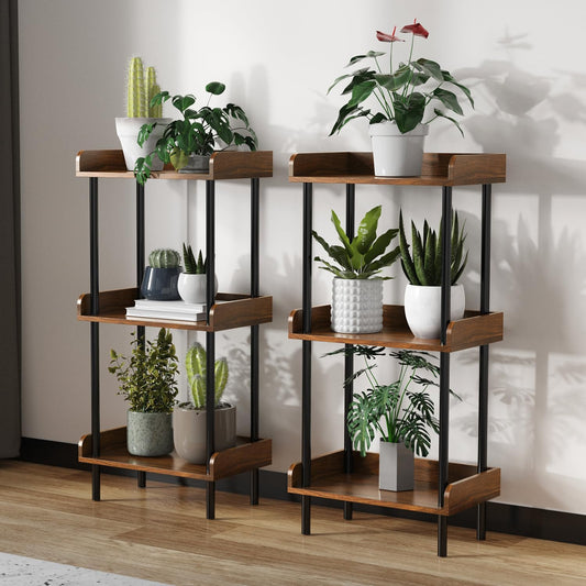 Bookshelf, 3 Tier Bookcase, Industrial Small Book Shelf, Rustic Brown Bookshelf, Metal Display Shelf Storage Organizer for Living Room, Bedroom& Home Office