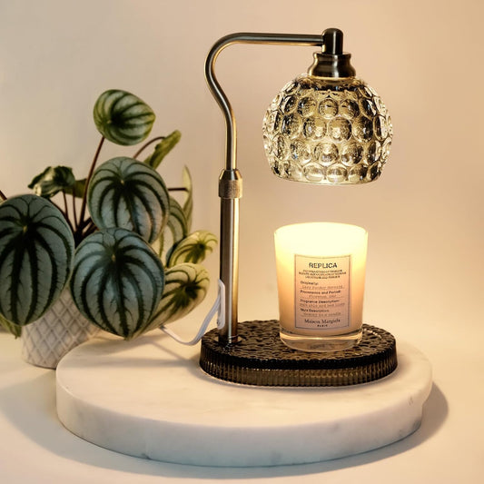 Candle Warmer Lamp with Timer & Dimmer, Glass Lamp Candle Warmer for Jar Candles, UPGRATED with 3 Bulbs, Height Adjustable Electric Wax Warmer for Elegant Home Decor (Sage)