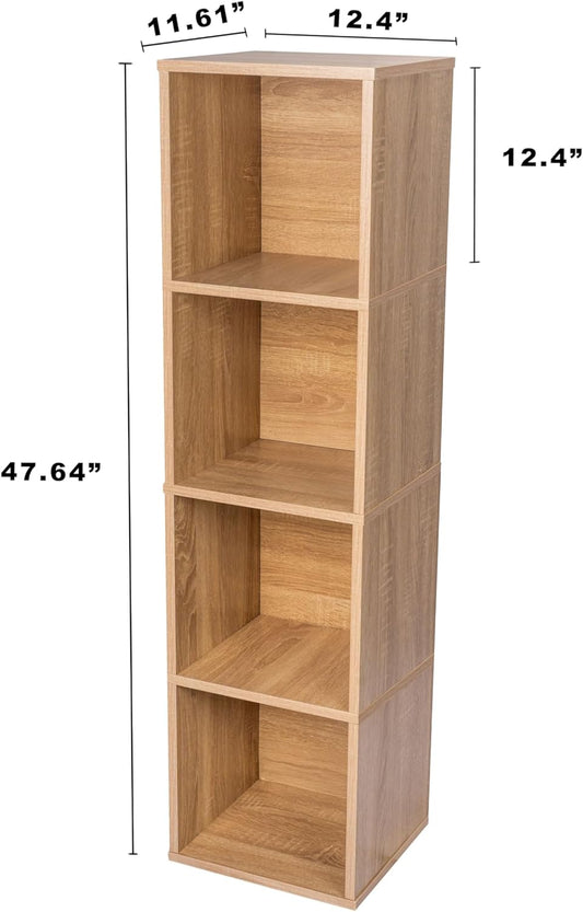 Cube Storage Organizer Wooden Bookshelf, 3 Tier Cube Shelf Bookcase, Small Bookshelf Storage Organizer, Narrow Cube Storage Shelf for Bedroom, Small Bookshelf for Living Room and Office (4 cube)