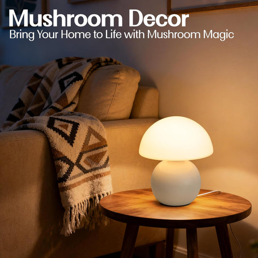 Small Mushroom Lamp,USB-Plug in Bedside Table Lamps with 3-Temperature LED Bulb Dimmable,Unique Cute Aesthetic Home Decor for Living Room/Bedroom/Entryway/Table Decor(Cream White)