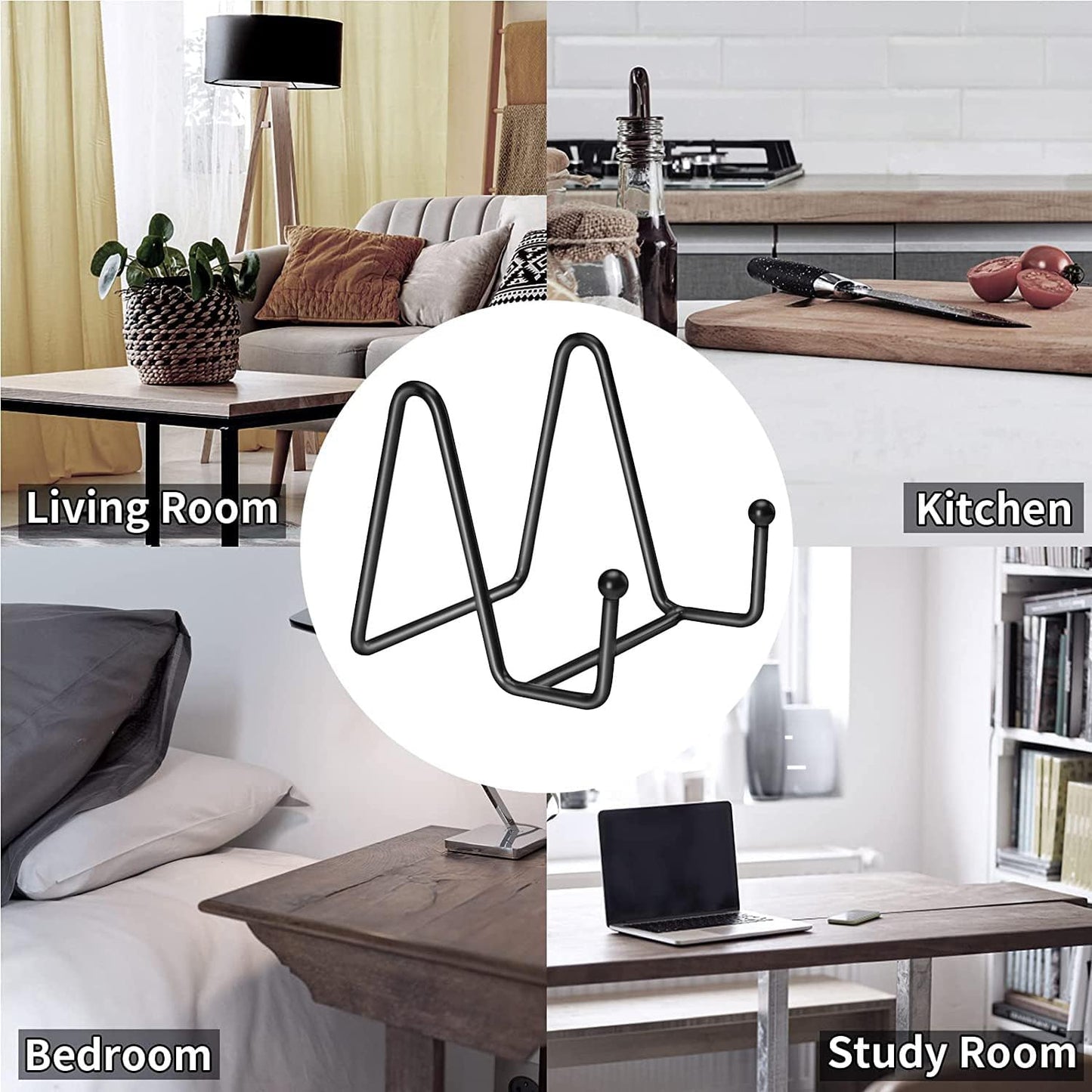 Kruodop 3 Pack Plate Stands for Display, 4 Inch Plate Holder Display Stand, Metal Frame Holder Stands for Book, Pictures, Photo Easel, Tabletop Art