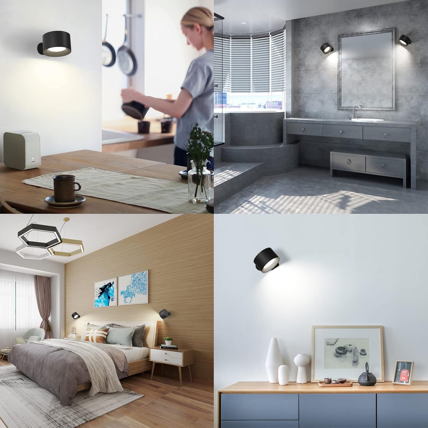LED Reading Lights, Wall Mounted Sconces with 3 Color Temperatures & 3 Brightness Levels, Rechargeable Battery Operated Touch Control 360° Magnetic Ball for Study Bedside Bedroom