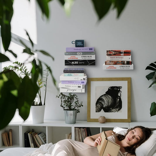 Invisible Floating Bookshelves, Heavy-Duty Book Organizers, Wall Mounted Bookshelf, Iron Storage Shelves for Bedroom, Living Room, Office (Small) (4 Pieces, White)