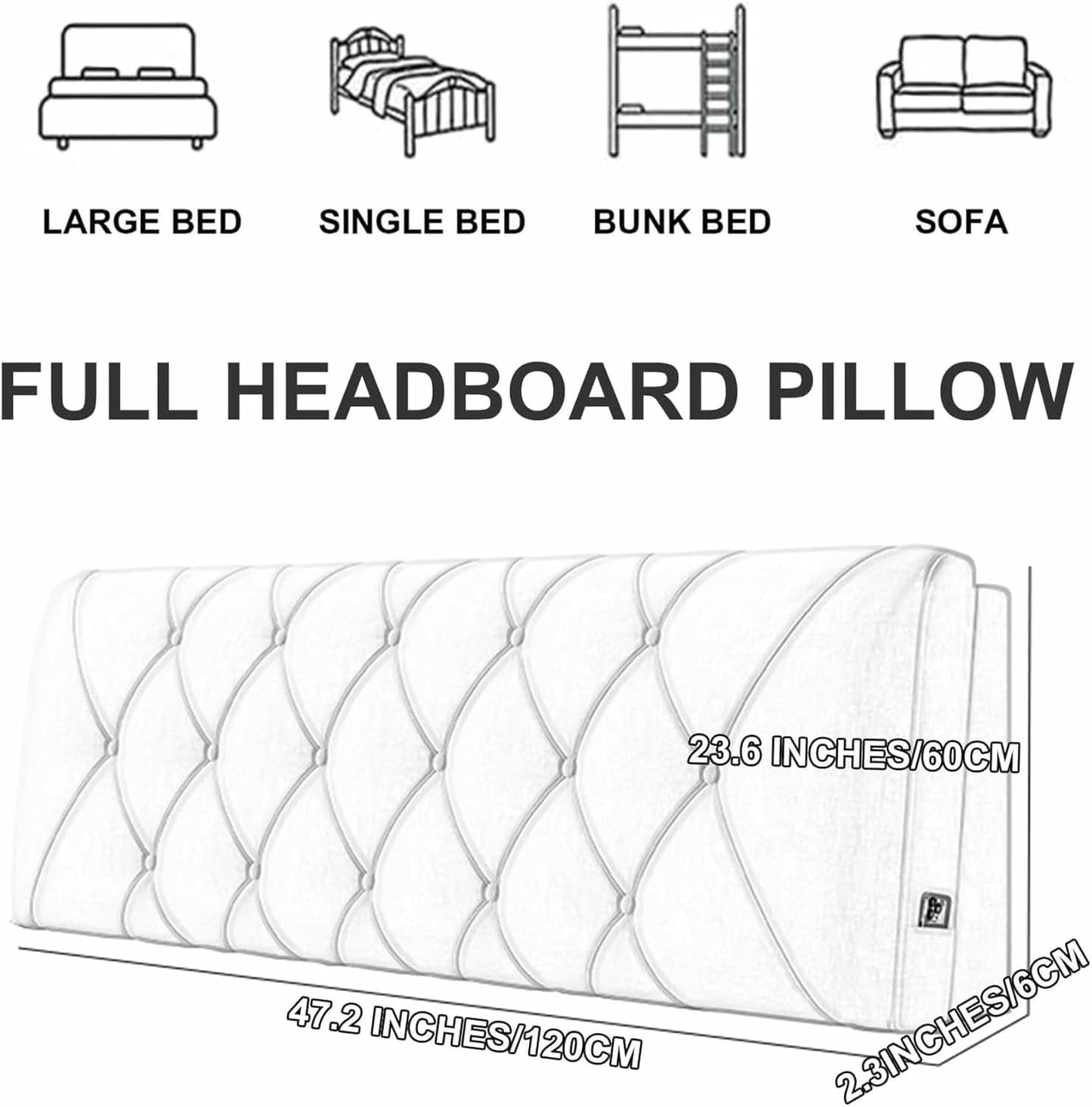 Headboard Pillow Wall Mounted Headboard Backrest,Large Upholstered Headboard Full Tufted Cushion Lumbar Support Bolster for Daybed Bunkbed~/
