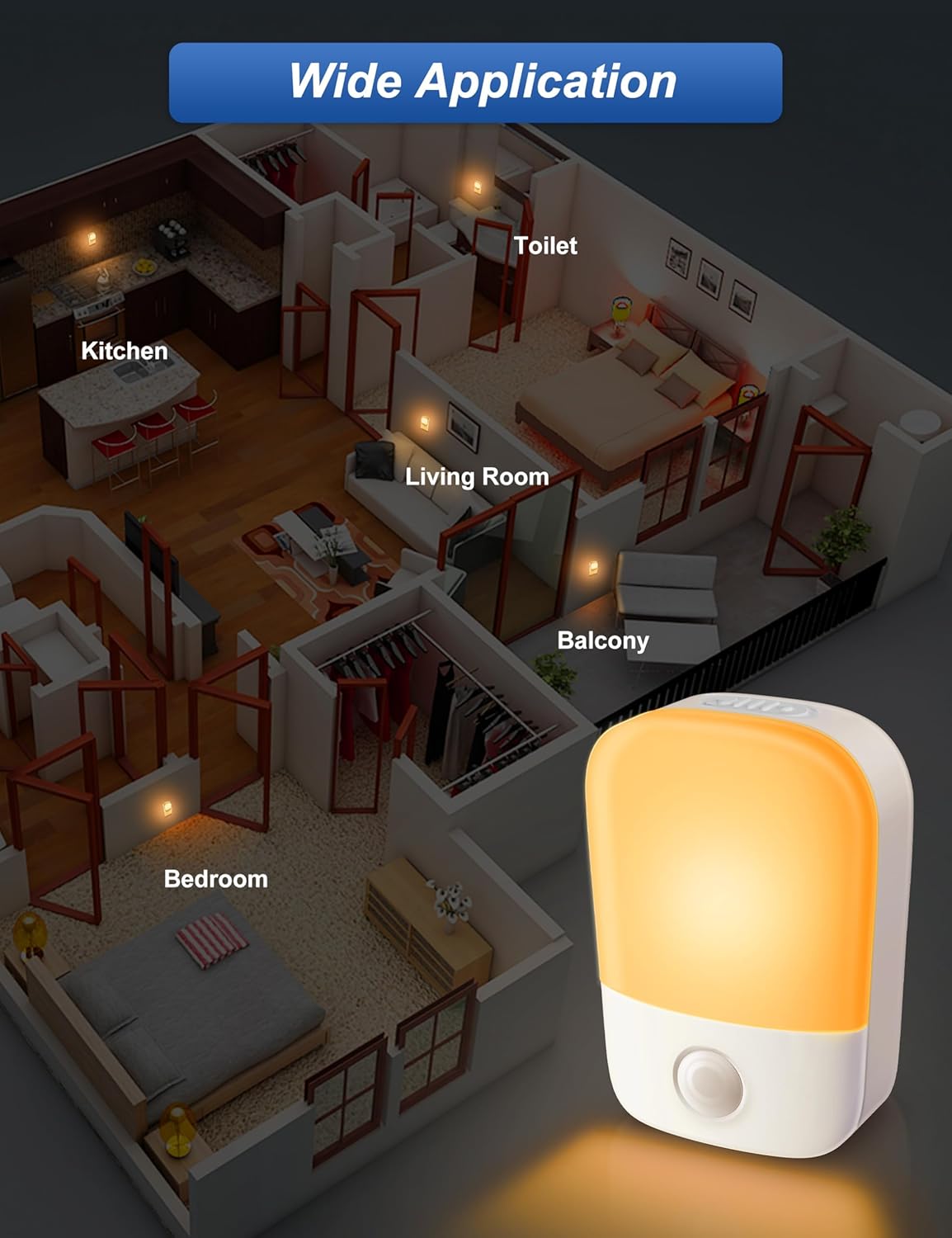 Amber Night Lights Plug into Wall, 2 Pack LED Bedroom Night Light with Dusk to Dawn Sensor, Brightness Adjustable, Plug in Night-Lights Suitable for Nursery, Kids Room, Bathroom