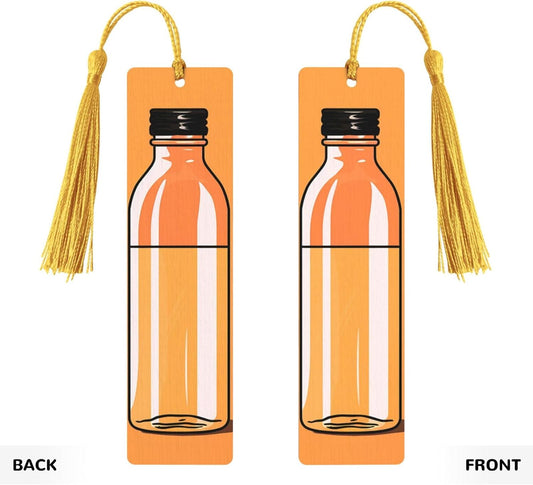 Orange Bottle of Water Bookmarks Gifts for Women Men, Wooden Bookmarks for Book Lovers, Vintage Book Marks Ornaments with Tassel, Unique Personalized Reading Page Markers Gold