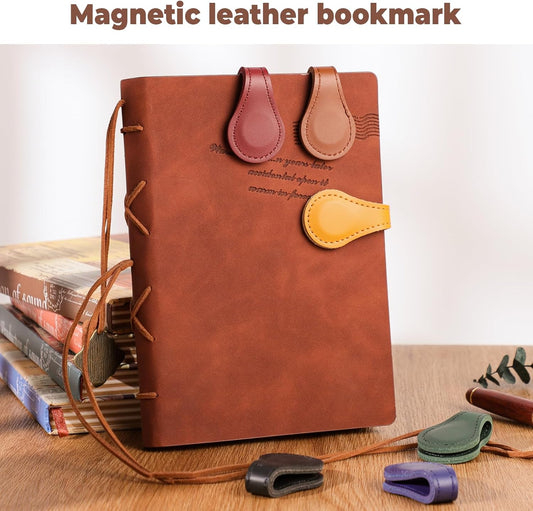 MrCrafts Leather Magnetic Bookmark, Vintage Bookmarks for Reading, Book Mark, Book Accessories, Gifts for Women, Book Lovers, Family, Friends, Kids, Readers, Student (Brown)