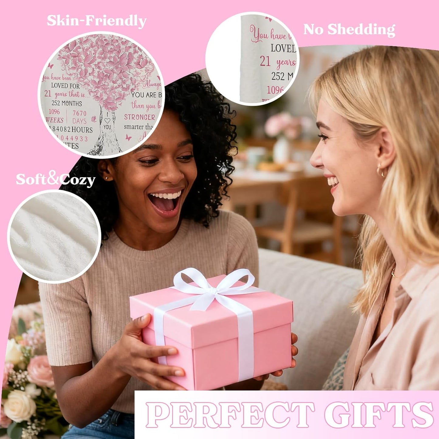 21st Birthday Gifts for Her - Cozy Blanket 50x60, Soft Throw for 21 Year Old Woman, Unique 21st Birthday Decoration Ideas, Great Present for Sister, Girlfriend, Best Friend