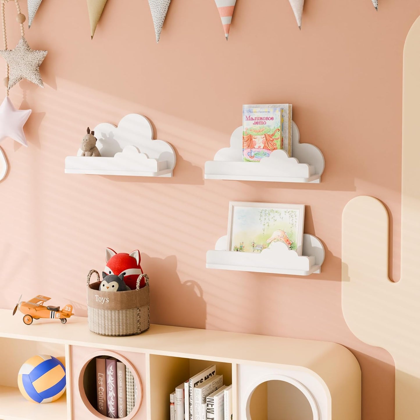 Cloud Shelves for Kid’s Room Nursery Wall Deor Set of 3, White Cloud Bookshelf Floating Shelf, Small Figure Shelf Wall Mounted, Cute Decorative Cloud Floating Shelf for Toys, Plants & Storage