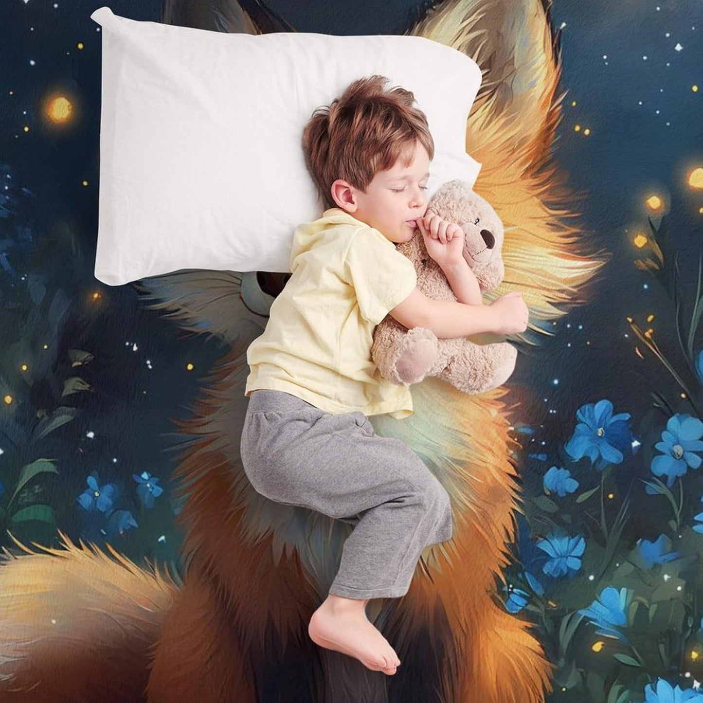 Fox Flowers Throw Blanket for Couch Bed Plush Cozy Fuzzy Flannel Blanket for All Season 40"x50"