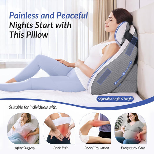 ZIKEE Adjustable Wedge Pillow Headboard Set for Sleeping & After Surgery, Ergonomic Reading Pillow for Sitting in Bed, Bed Wedge with Premium Memory Foam for Back Pain Relief & Support, Leg Elevation