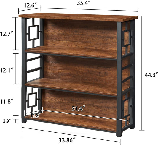HOMISSUE Book Shelf, 4 Tier Deep Bookshelf with Storage, Engineered Wood and Metal Shelf Bookcase, Low Short Bookcases for Small Space, Living Room, Bedroom, Office, Rustic Brown