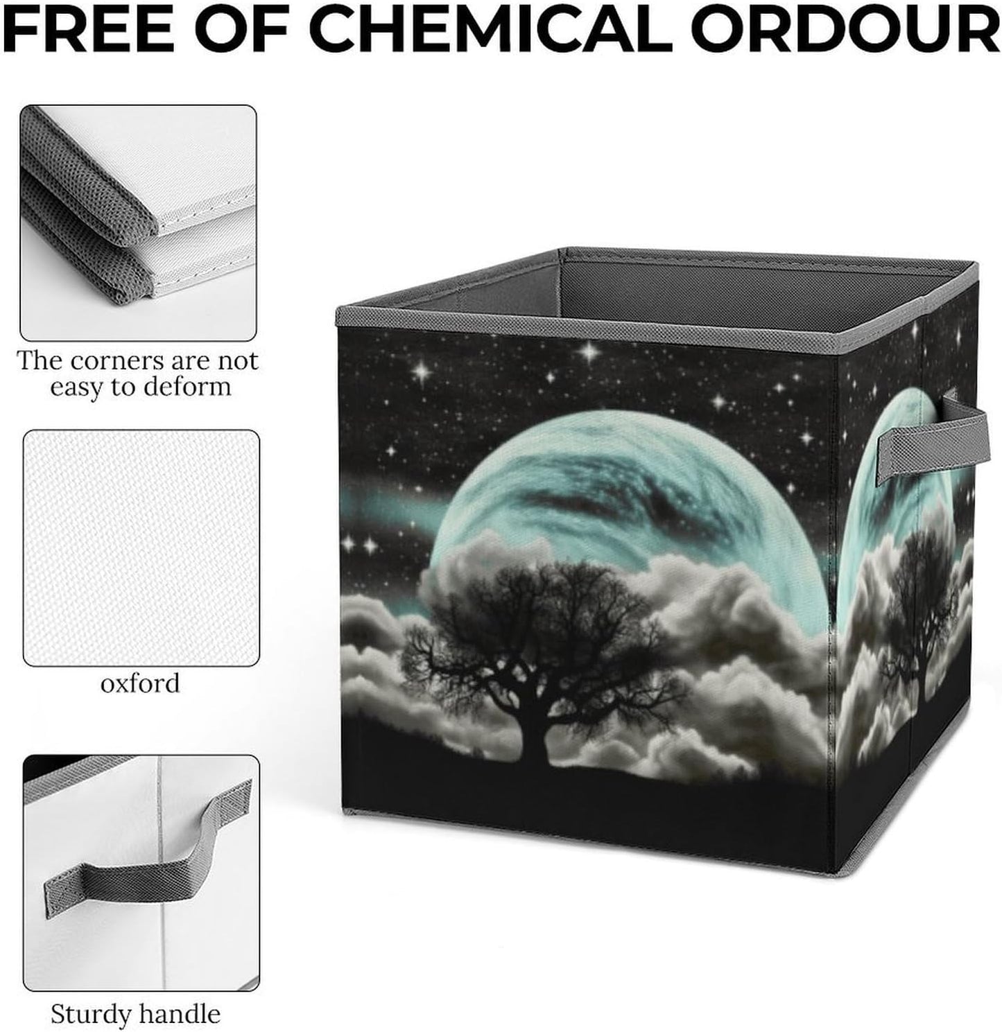 Starry Night Black Tree Art Storage Bins with Handles Fashion Large Storage Cubes Sturdy Foldable Storage Boxes Space-Saving Storage Baskets for Home Office Clothes Closet Organizers