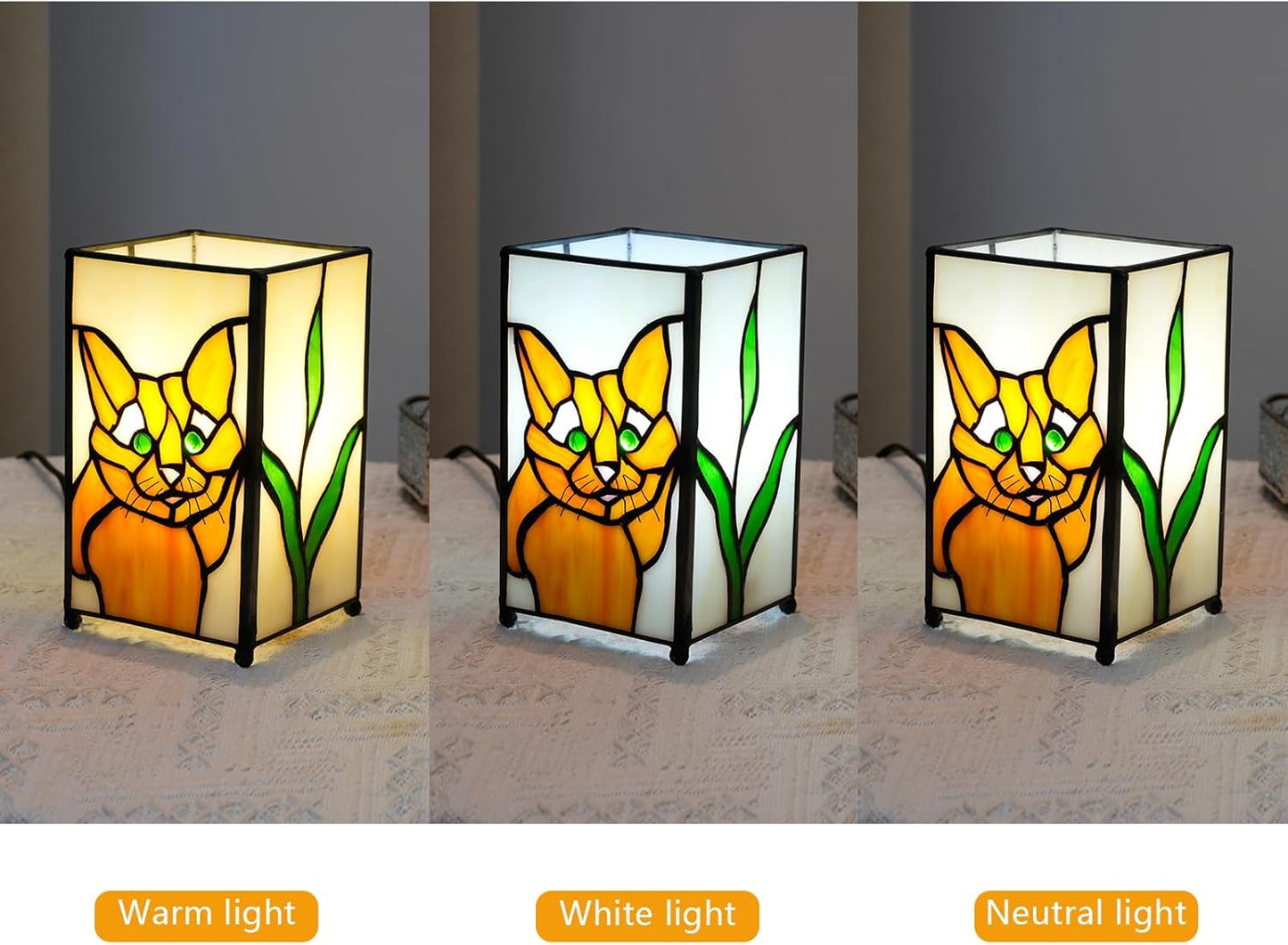 Tiffany Lamp Stained Glass lamp Small Bedside Table Lamps for Living Room Home Decor,Girls Women Birthday Christmas Thanksgiving Day Gift,Cat