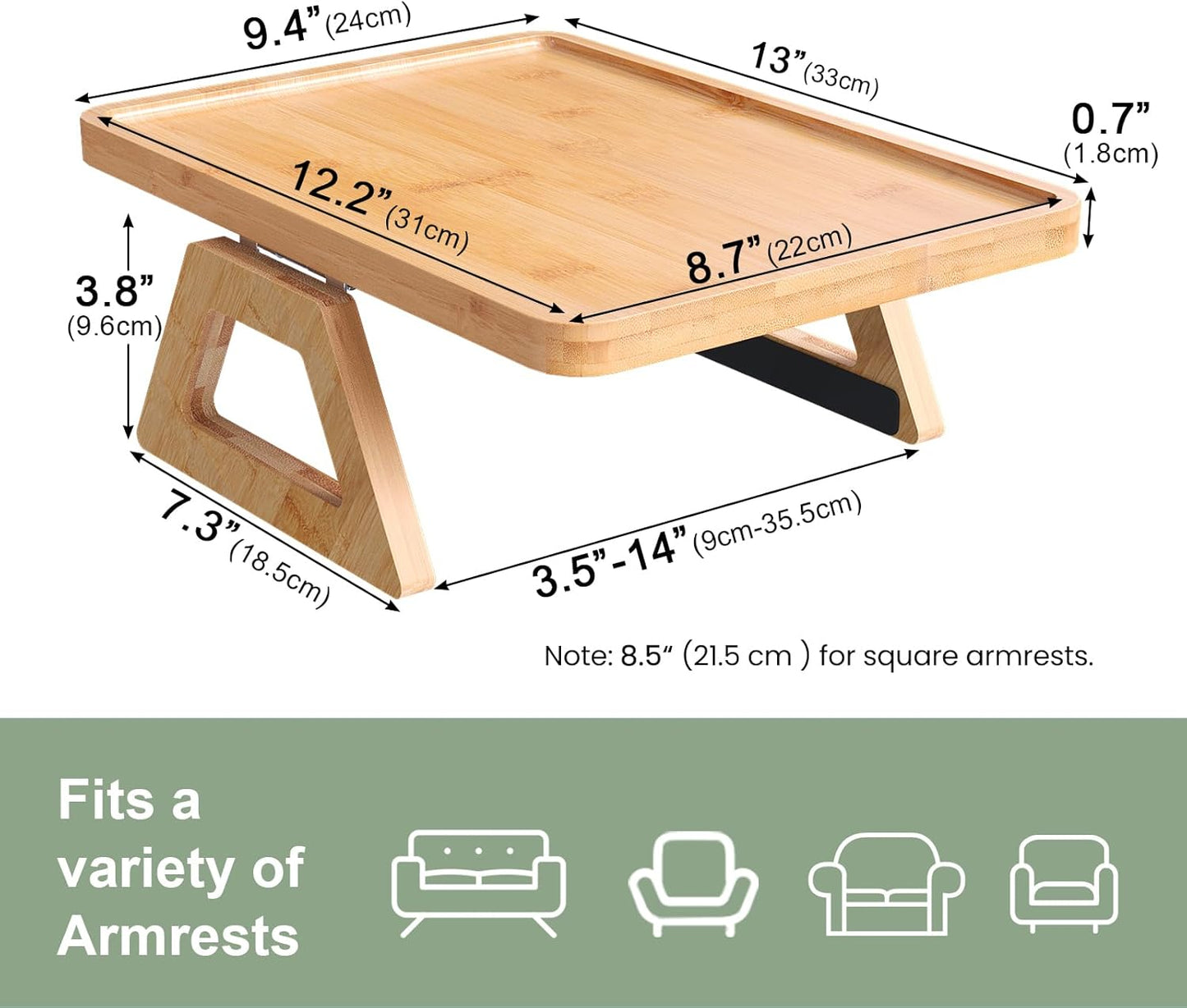 Couch Arm Tray,Bamboo Folding Sofa Tray,Sofa Armrest Trays Clip-On Couch Desk for Drinks,Snacks,Phone,Remote Control(Natural)