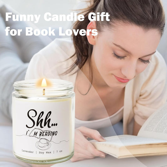 Book Lovers Gift - Shh I’m Reading Lavender Scented Soy Candle, 7 oz, Glass Jar - BookLovers Gift for Readers, Book Lovers Women, Librarians, and Bookworm Gifts for Women (Reading)