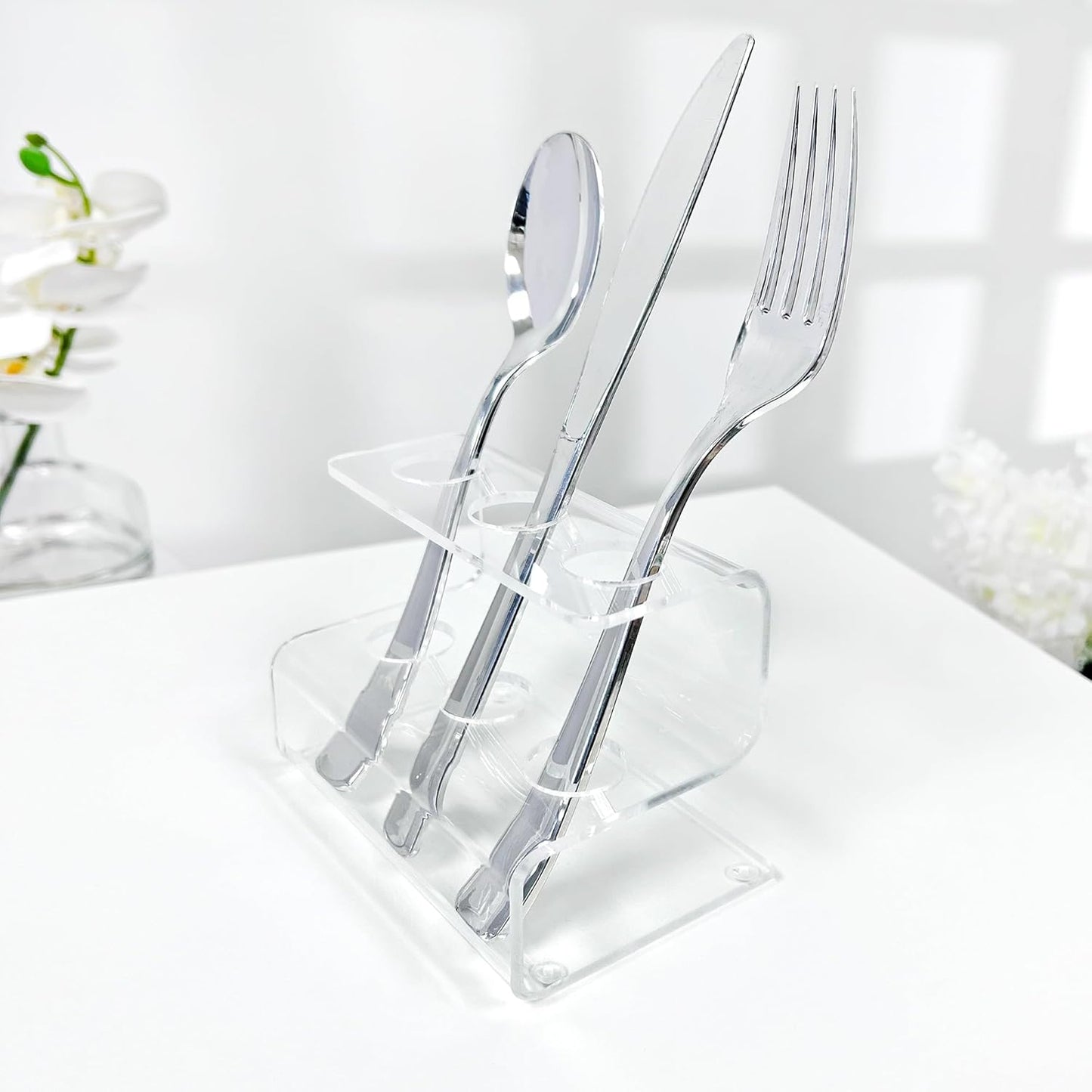 Plymor Clear Acrylic Flatware Display Stand, 3.25" H x 4.5" W x 3" D